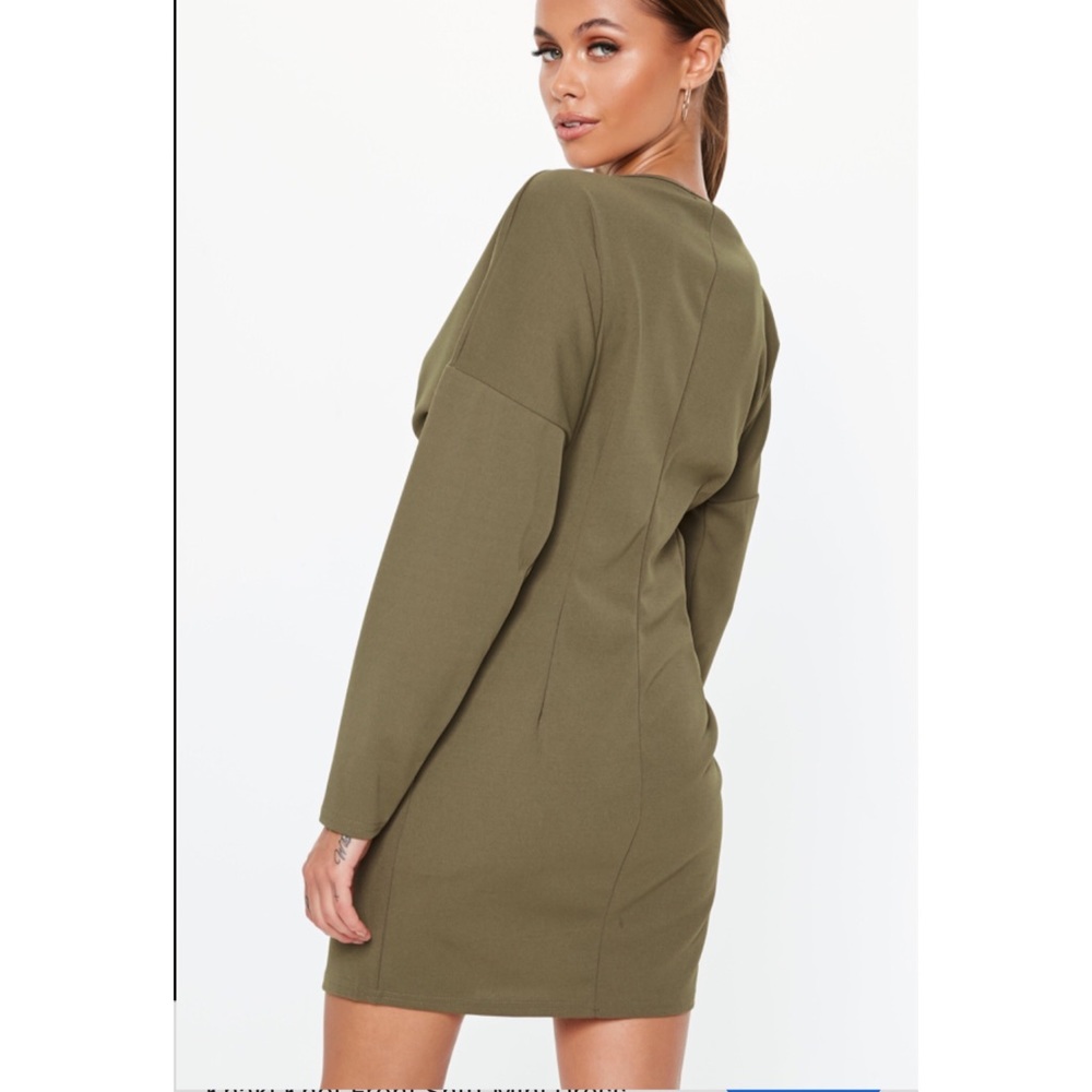 Missguided Khaki Knot Front Shift Mimi Dress - Picture 2 of 7